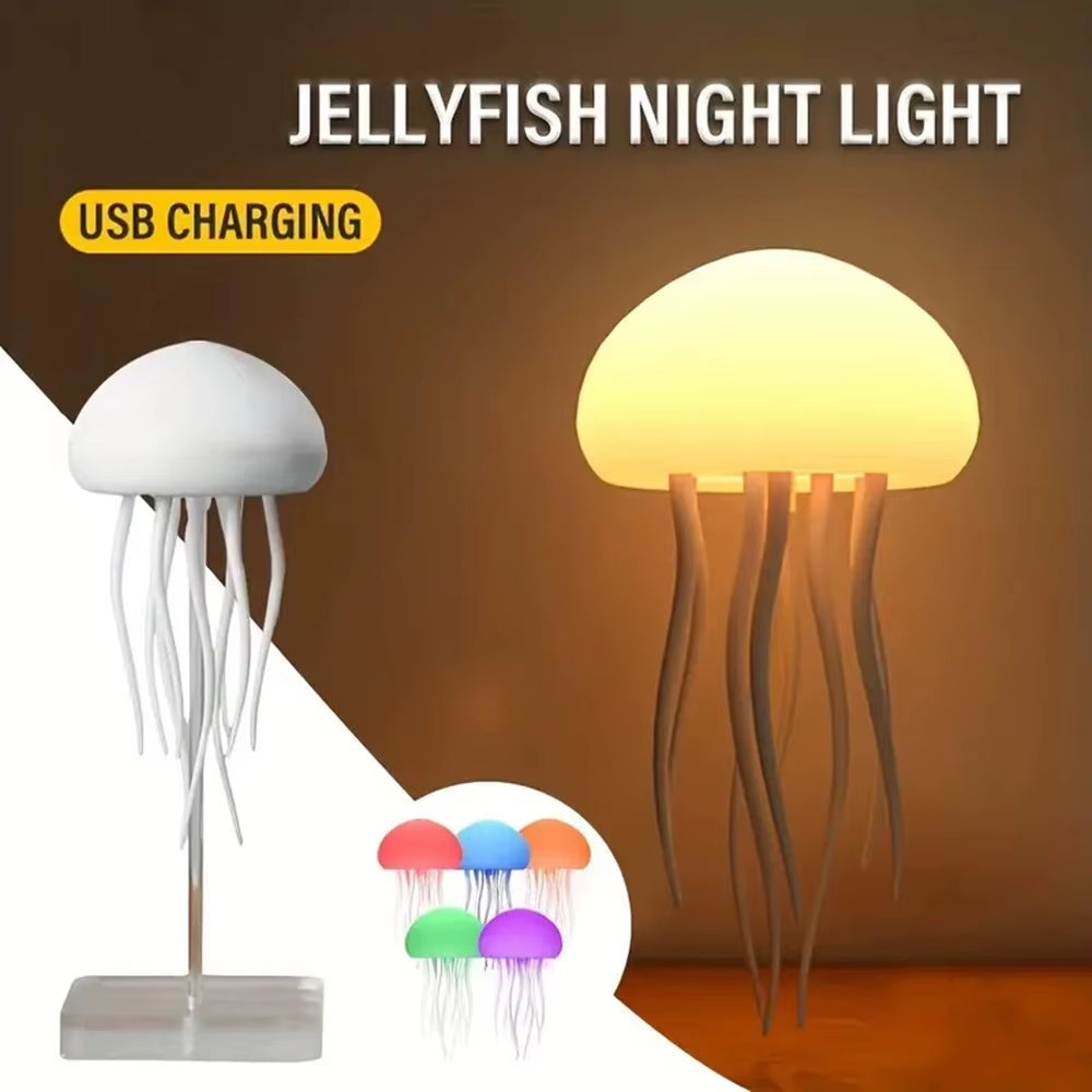 RGB Gradient Rechargeable Smart LED Jellyfish Night Light,Usb,Sound & Touch Control,Table Lamp for Bedroom & Living Room Decor